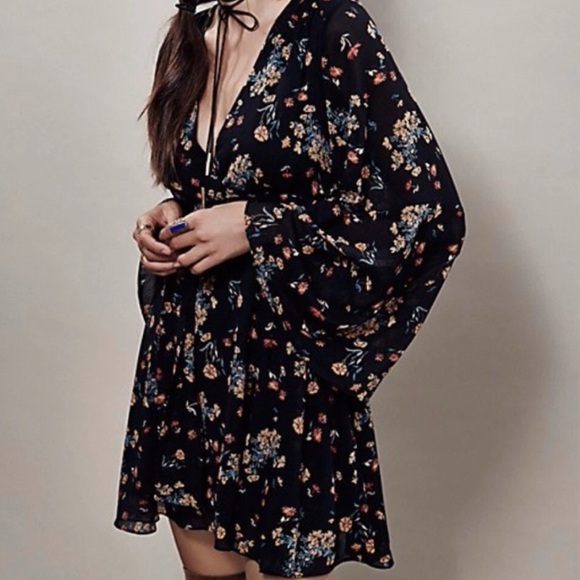 Free People Black Floral Long Sleeve Dress - Picture 3 of 3
